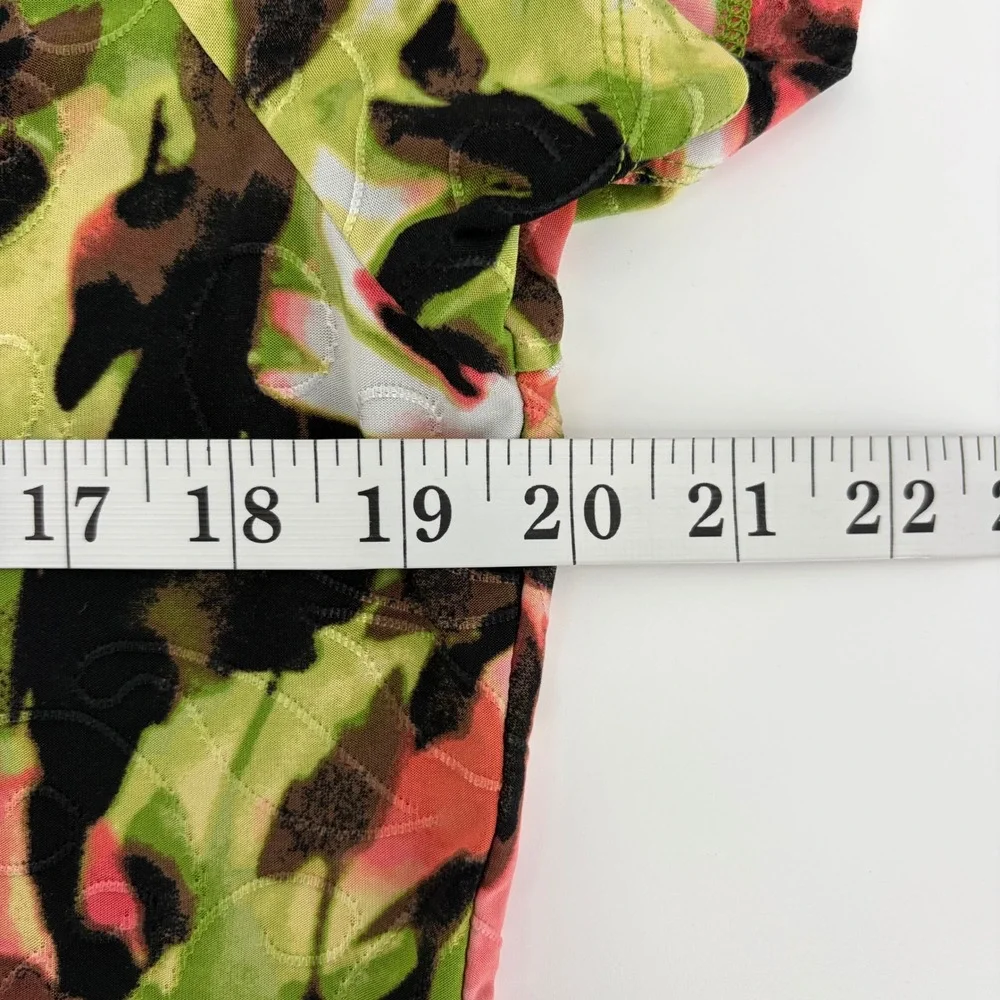 JM Collection Women's Petite  XL Floral Print Short Sleeve Top‎ Green Pink - Picture 4 of 5